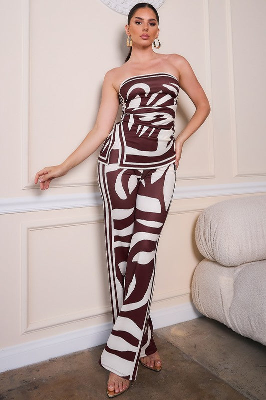Elastic strapless top and pants